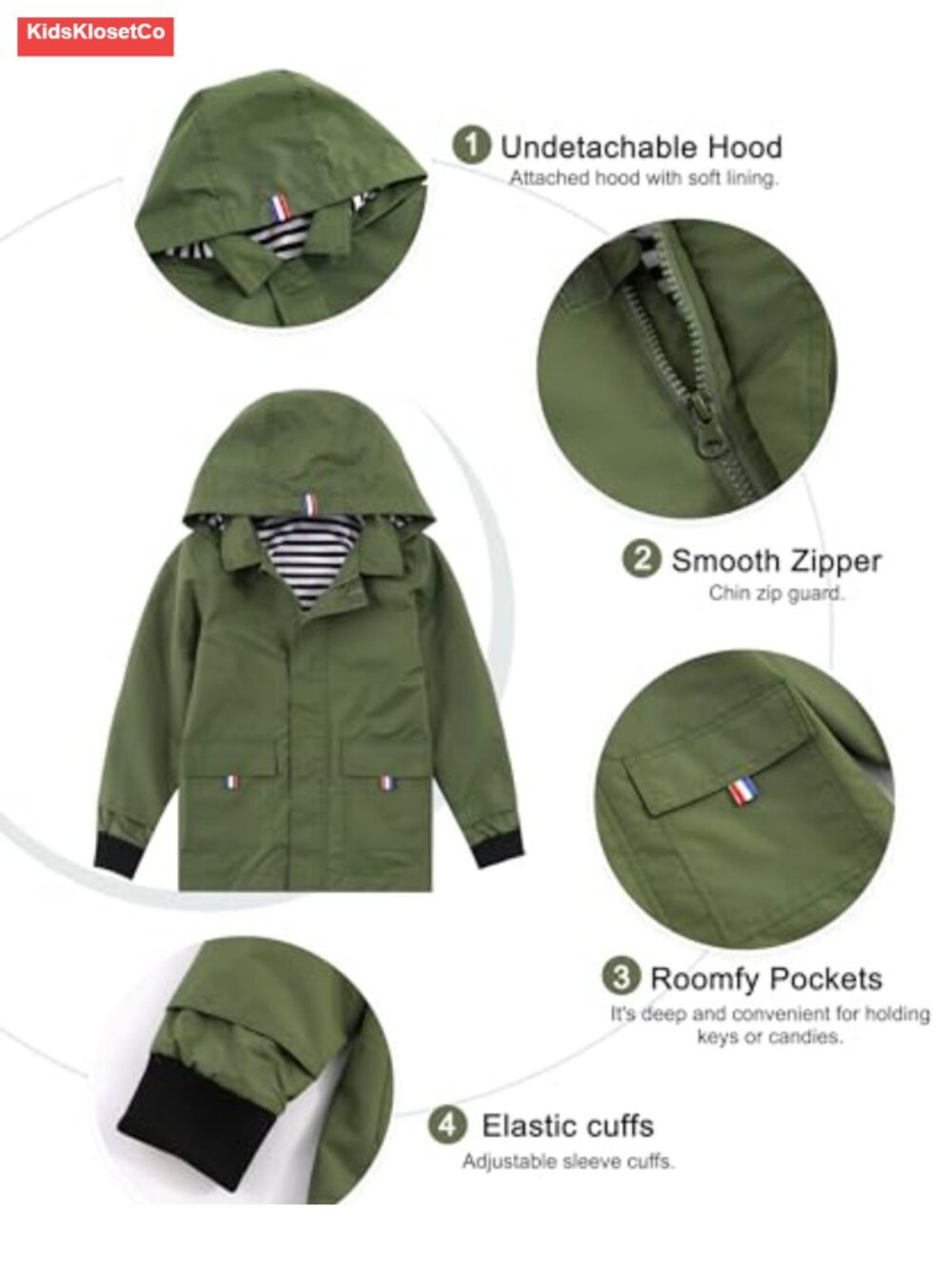 Kids Waterproof Cotton Lined Rain Jacket Hooded Lightweight Full Zip - Picture 3 of 6